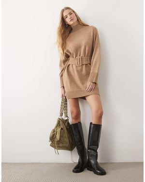 ASOS Knit Wide Belt Mini Dress - Natural