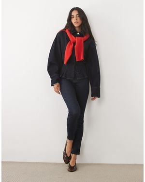 Miss Selfridge Denim Balloon Sleeve Shirt - Blue
