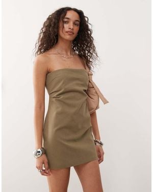 Lioness Tranquility Linen Look Cotton Bandeau Gathered Mini Dress - Brown