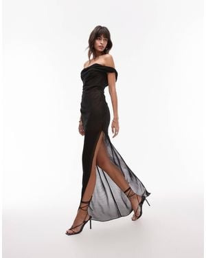 Mango Premium Bardot Maxi Dress With Sheer Hem - White