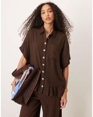 River Island Tie Sleeve Detail Linen Look Shirt - Brown