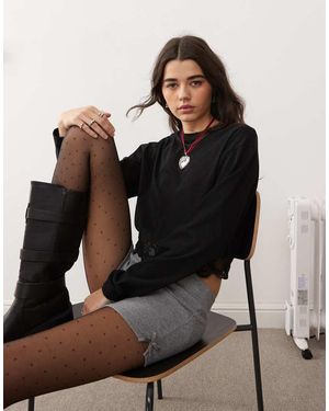 Miss Selfridge Top A Maniche Lunghe Con Bordo - Nero