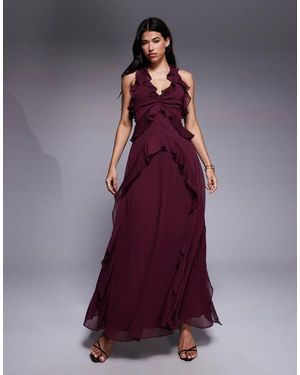 Forever New Vestito Color Porto Con Gonna Al Polpaccio E Volant - Viola