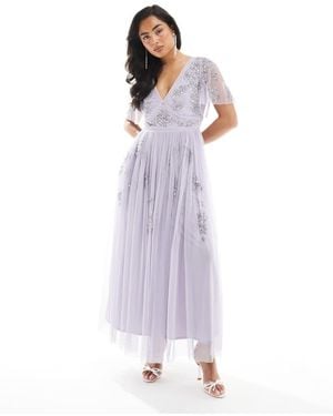 Maya Embellished Short Sleeve Midi Dress - Purple