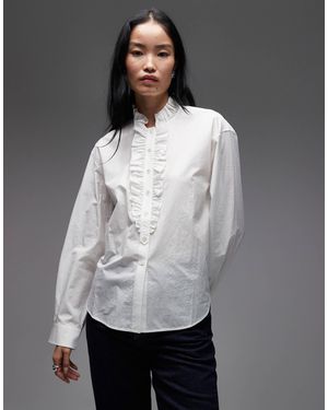 ARKET Pure Cotton Frill Detail Long Sleeve Blouse - Gray