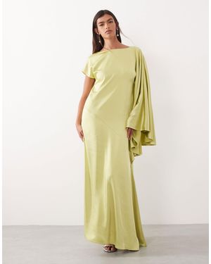 ARRANGE Asymmetric One Shoulder Satin Maxi Dress - White