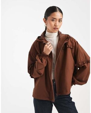 Miss Selfridge Frill Cinched Waist Windbreaker - Brown