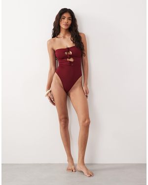 ASOS Martina Knot Bandeau Swimsuit - Pink