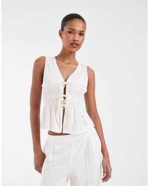 JJXX Co-ord Linen Blend Tie Up Front Top - White