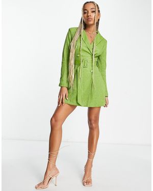 I Saw It First Vestito A Blazer Oliva Glitterato Con Cintura - Verde