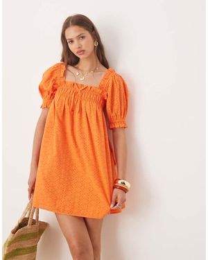 Miss Selfridge Broderie Smock Dress - Orange