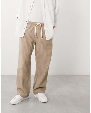 Abercrombie & Fitch Cotton Rich baggy Pull On Seersucker Trousers - Natural