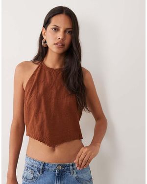 Mango Teen Haltertop Met Borduursel En Kwastjesdetail - Bruin