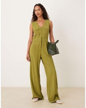Mango Sleeveless Button Through Jumpsuit - Green