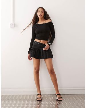 Motel Rafiya Skirt With Eyelets - Black
