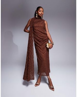 ASOS Lace Sleeveless Ruched Drape Detail Midi Dress - Brown