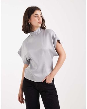 ASOS High Neck Cinched Satin Top - Grey
