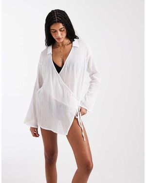 ASOS Doorschijnende Strandtuniek Met Overslag - Wit