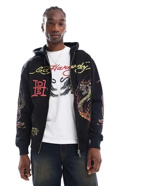 Ed Hardy Venom Zip Thorugh Relaxed Hoodie - Grey