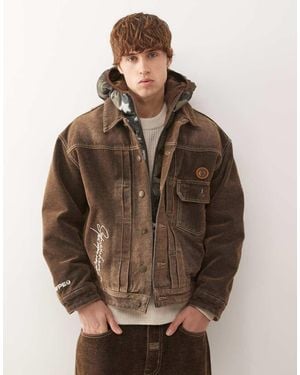 Aape By A Bathing Ape Aape By A Bathing Ape Denim Jacket With Camo Padded Hood - Brown