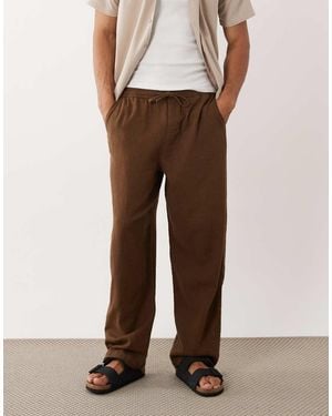 ASOS Loose Straight Textured Trousers - Brown