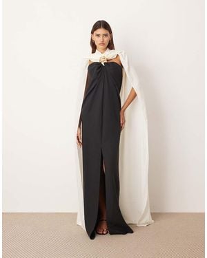 ARRANGE Crepe Column Maxi Dress With Contrast Drape Back - Natural