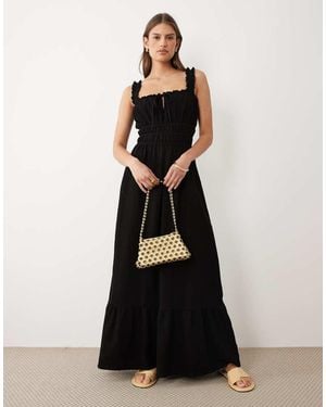 Miss Selfridge Seersucker Shirred Detail Maxi Dress - Black