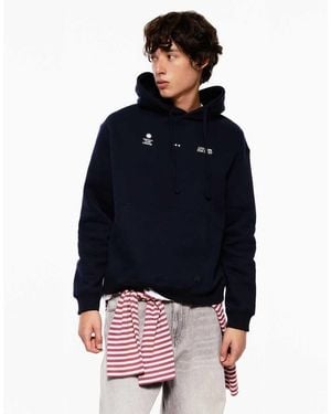 Pull&Bear Graphic Sweatshirt With A Hood - Blue