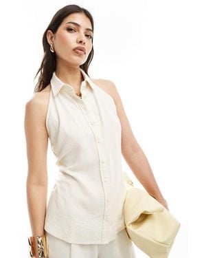 Stradivarius Sleeveless Rustic Linen Look Blouse - White