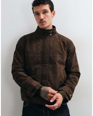 Barneys Originals Funnel Neck Real Suede Jacket - Black