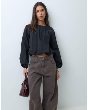 ASOS Langärmlige bluse mit ballonsaum - Grau