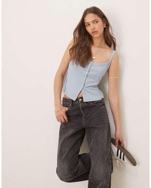 Abercrombie & Fitch Thick Straps Ribbed Button Through Tank Top - Grey