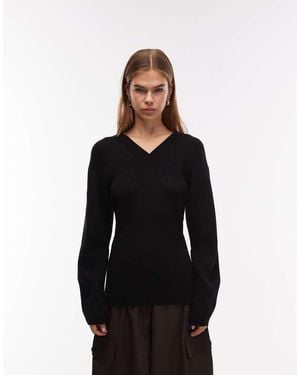 ARKET Wool Rich V-neck Cinched Waist Jumper - Black