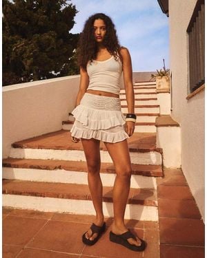 Bershka Shimmery Ruffled Mini Skirt - Brown