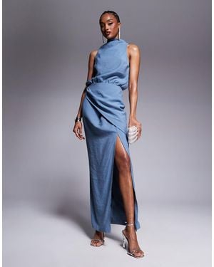 ASOS Asos Design Tall High Neck Wrap Maxi Dress - Blue