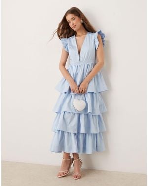 Sister Jane Plunge Tiered Midaxi Dress - Blue