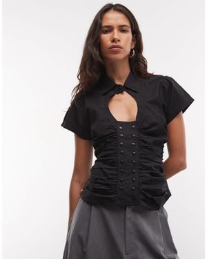 Collusion Keyhole Ruched Fitted Shirt - Black