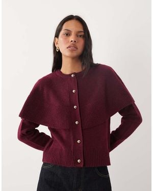 Brave Soul Crew Neck Cardigan With Cape Detail - Red