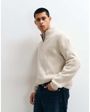 New Look Jersey De Punto De Pescador Con Cremallera De 1/4 En -Neutro