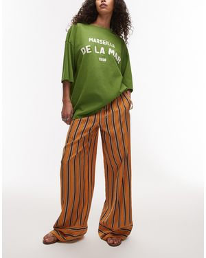 TOPSHOP – satin-hose mit geradem schnitt und streifen - Grün