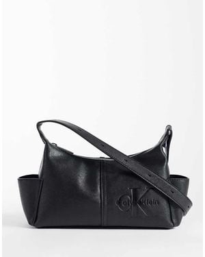 Calvin Klein Monologo Crossbody Bag With Pockets - Black