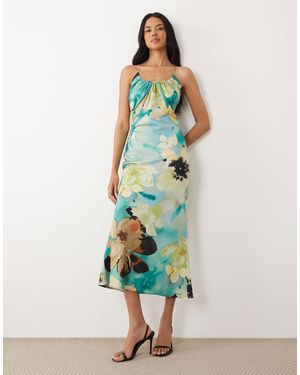 ASOS Scoop Neck Bias Cut Scarf Neckline Midaxi Dress - Green