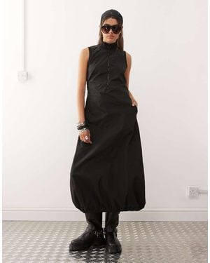 Collusion High Neck Tech Midi Dress - Black