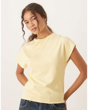 Mango Camiseta Amarillo Crema De Manga Corta De Punto Fino De - Neutro
