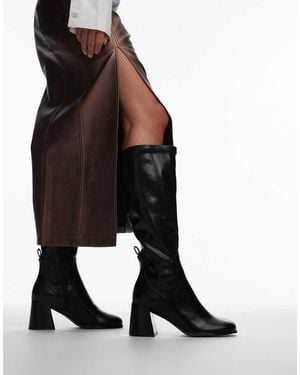 TOPSHOP Ren Knee High Heeled Boots - Black