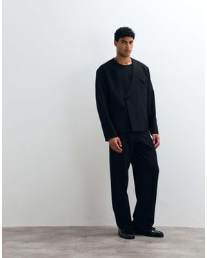 ASOS Wide Tuxedo Suit Trousers With Side Tape Detail - Blue