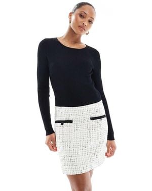 Morgan Vestido Corto De Manga Larga Y Corte Acampanado Con Detalle De Bolsillo En Contraste De Tweed De - Azul