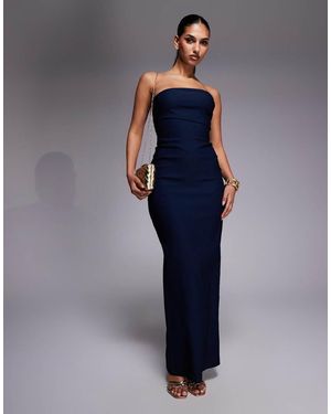Vesper Bengaline Drape Waist Bandeau Maxi Dress - Blue