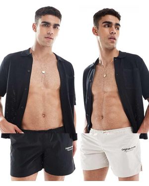 Jack & Jones Confezione Da 2 Paia Di Pantaloncini Da Bagno Neri E Crema - Blu