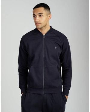 French Connection Cotton Blend Baseball-Style Bomber Zip Fleece - Blue